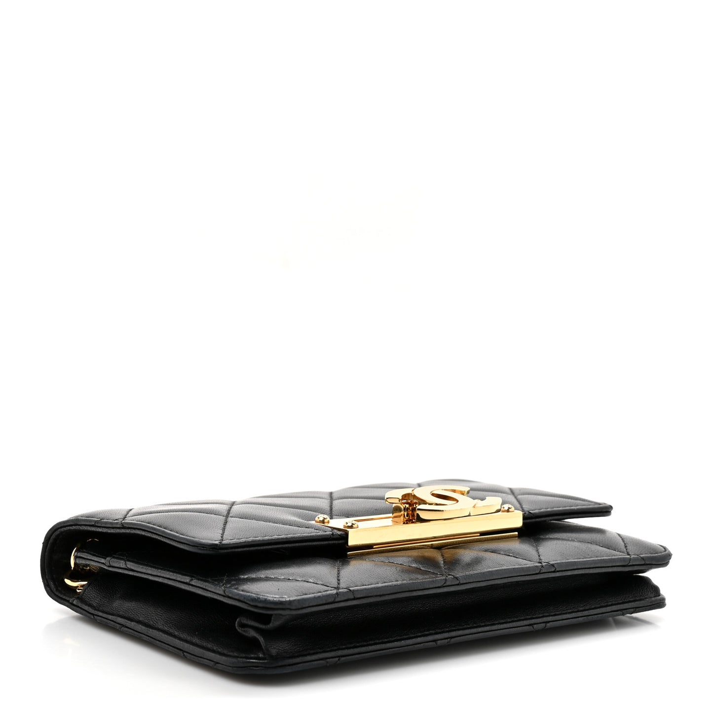 Lambskin Quilted Golden Class Wallet on Chain WOC Black