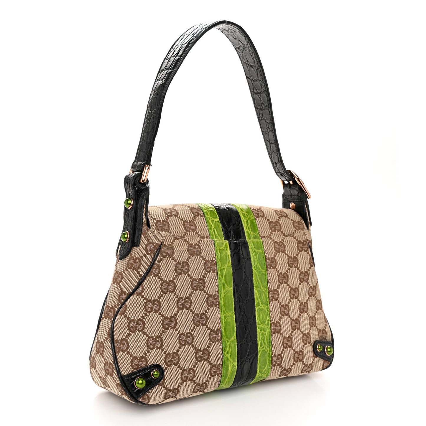 Monogram Crocodile Web Tom Ford Dragon Flap Bag Dark Brown Green