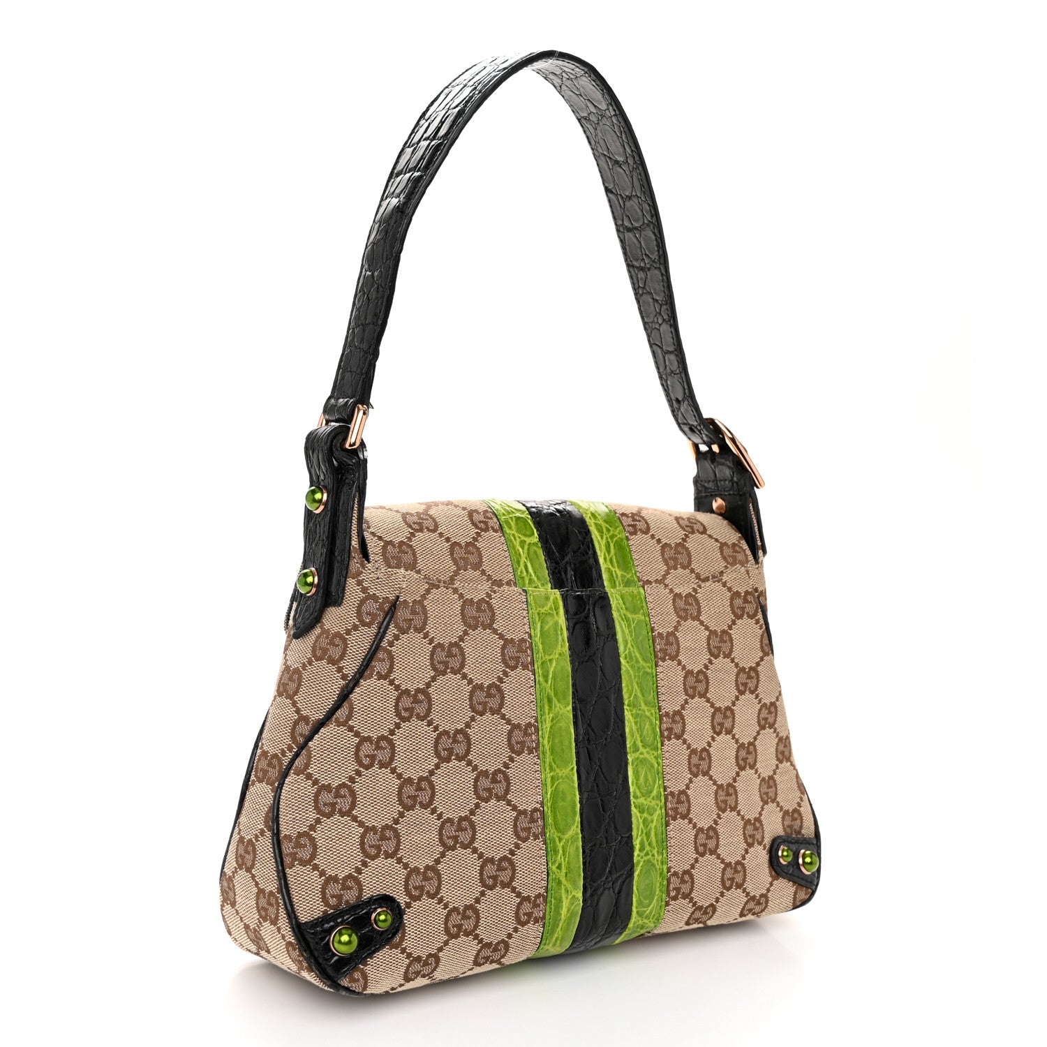 Gucci Monogram Crocodile Web Tom Ford Dragon Flap Bag Dark Brown Green 3 of 12