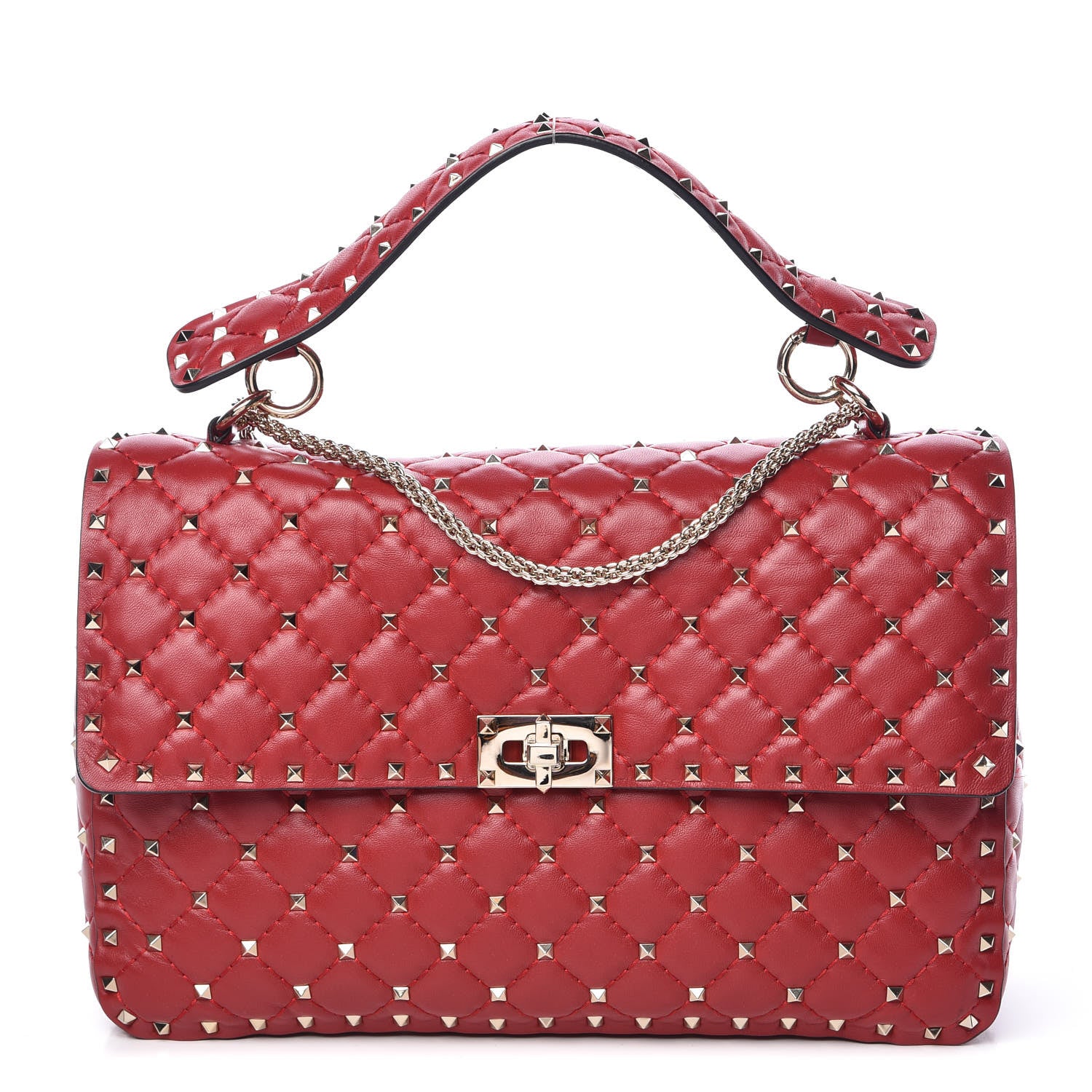 Valentino Garavani Lambskin Large Rockstud Spike Shoulder Bag Red 1 of 12