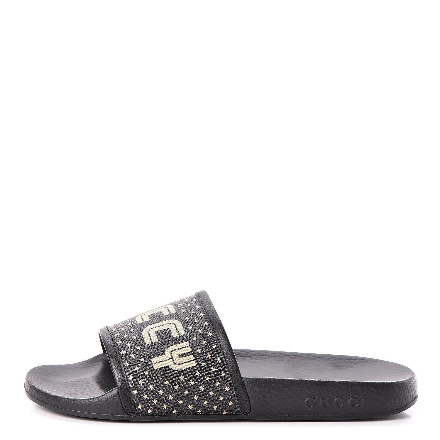 Gucci X SEGA Supreme Canvas GUCCY Stars Womens Slide Sandals 39 Black Gold 1 of 8