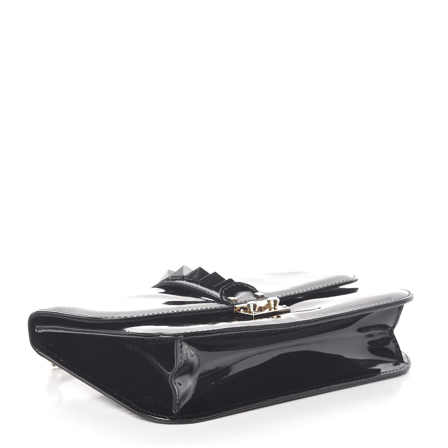 Patent Monochrome Medium Glam Lock Rockstud Flap Black