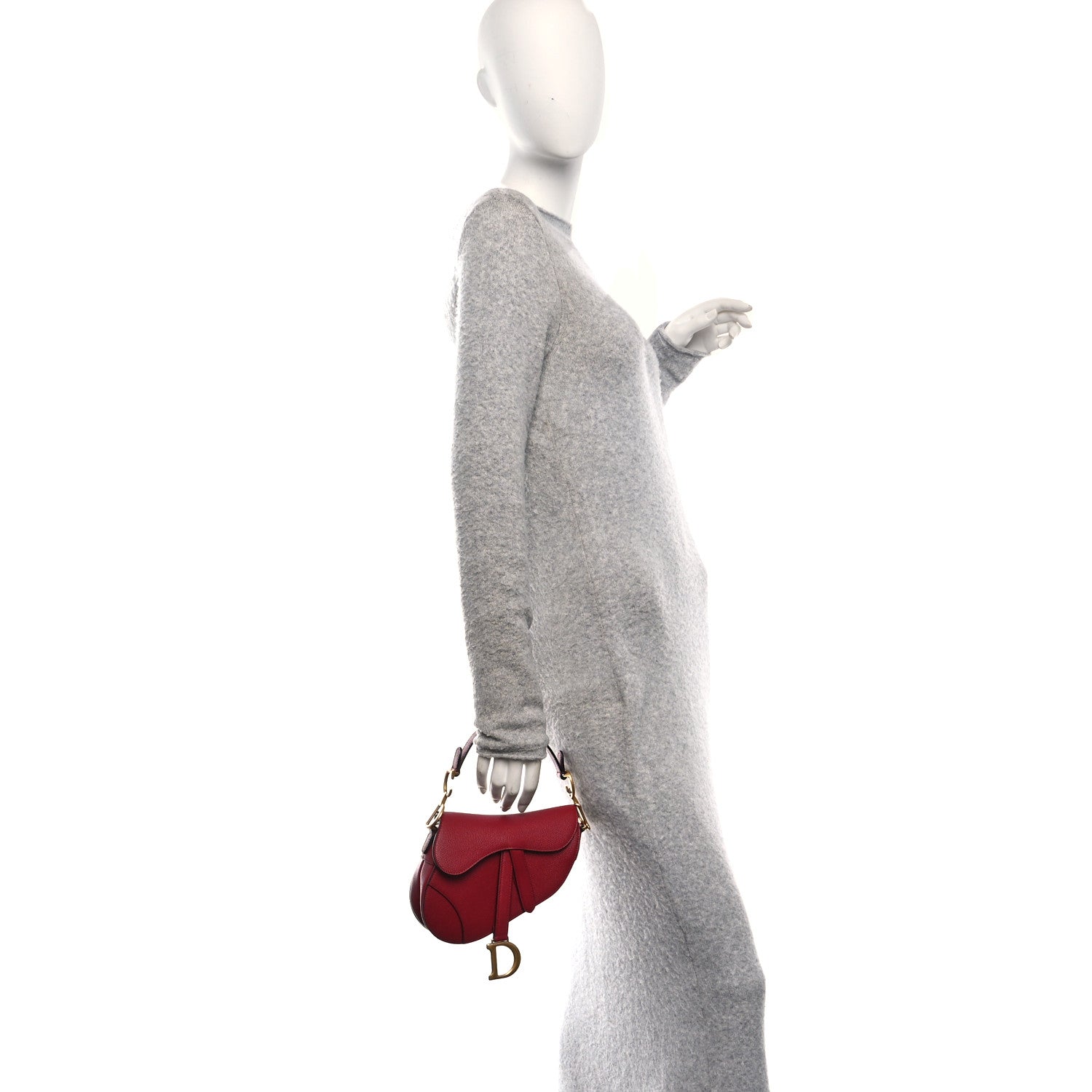 Christian Dior Grained Calfskin Mini Saddle Bag Red 2 of 10