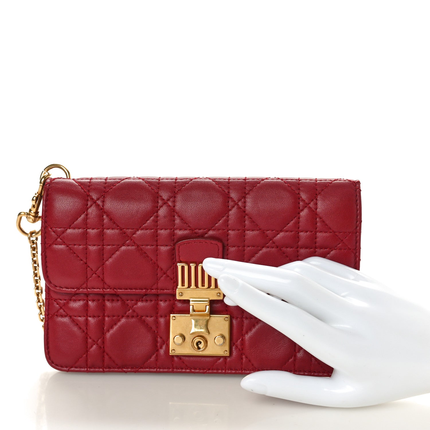 Christian Dior DIOR Lambskin Cannage Dioraddict Wristlet Clutch Red 2 of 10