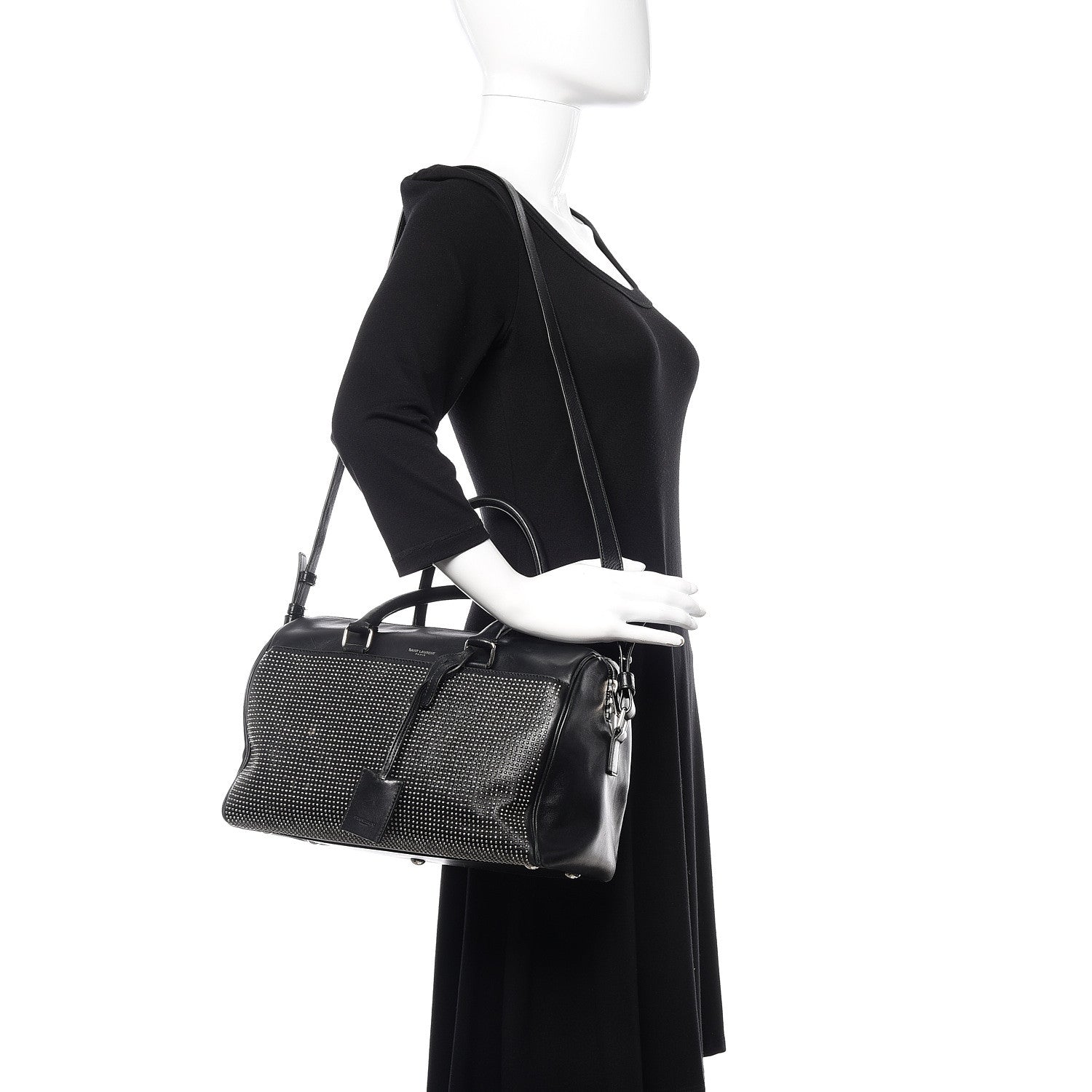 Saint Laurent Calfskin Studded Classic Duffle 6 Black 2 of 17
