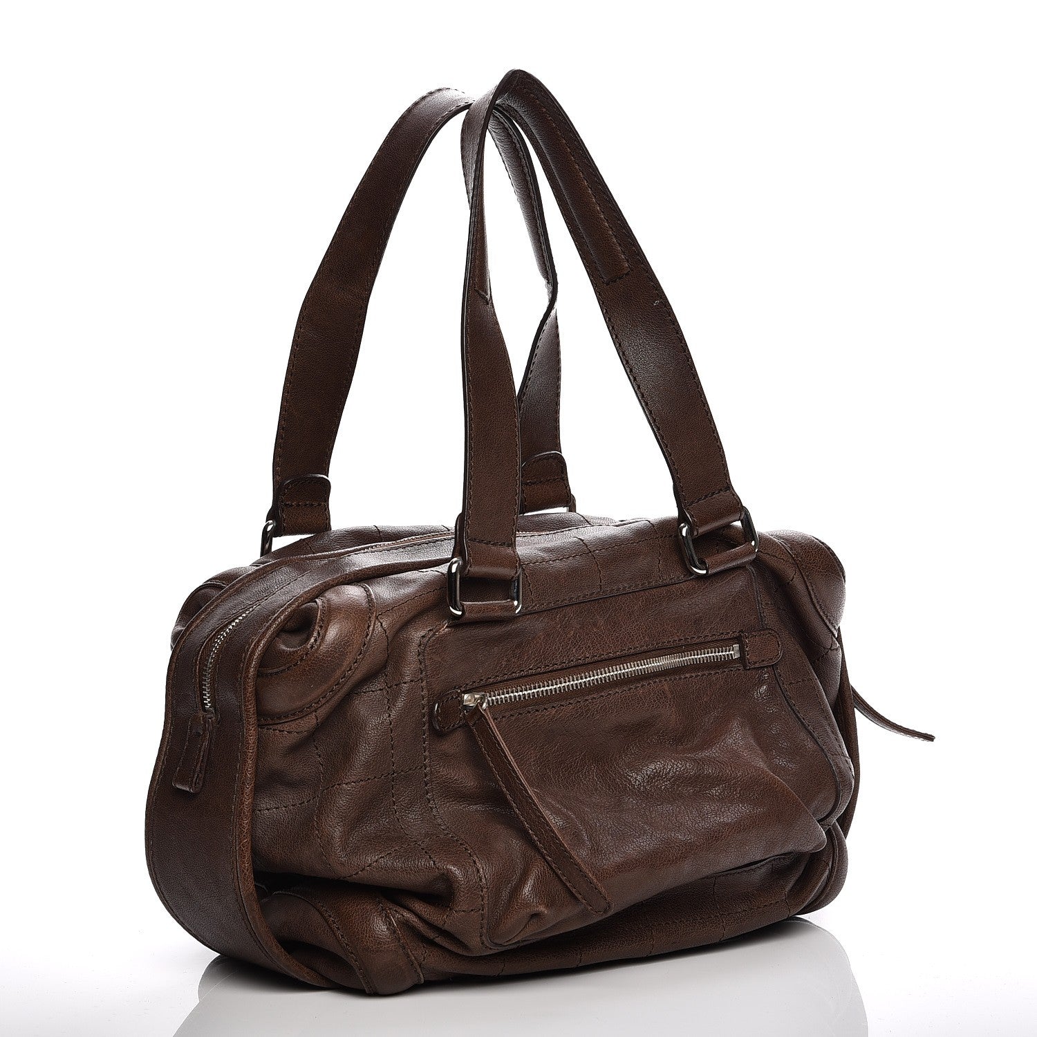 Chanel Calfskin Square Stitch Round Bowling Bag Brown 7 of 14