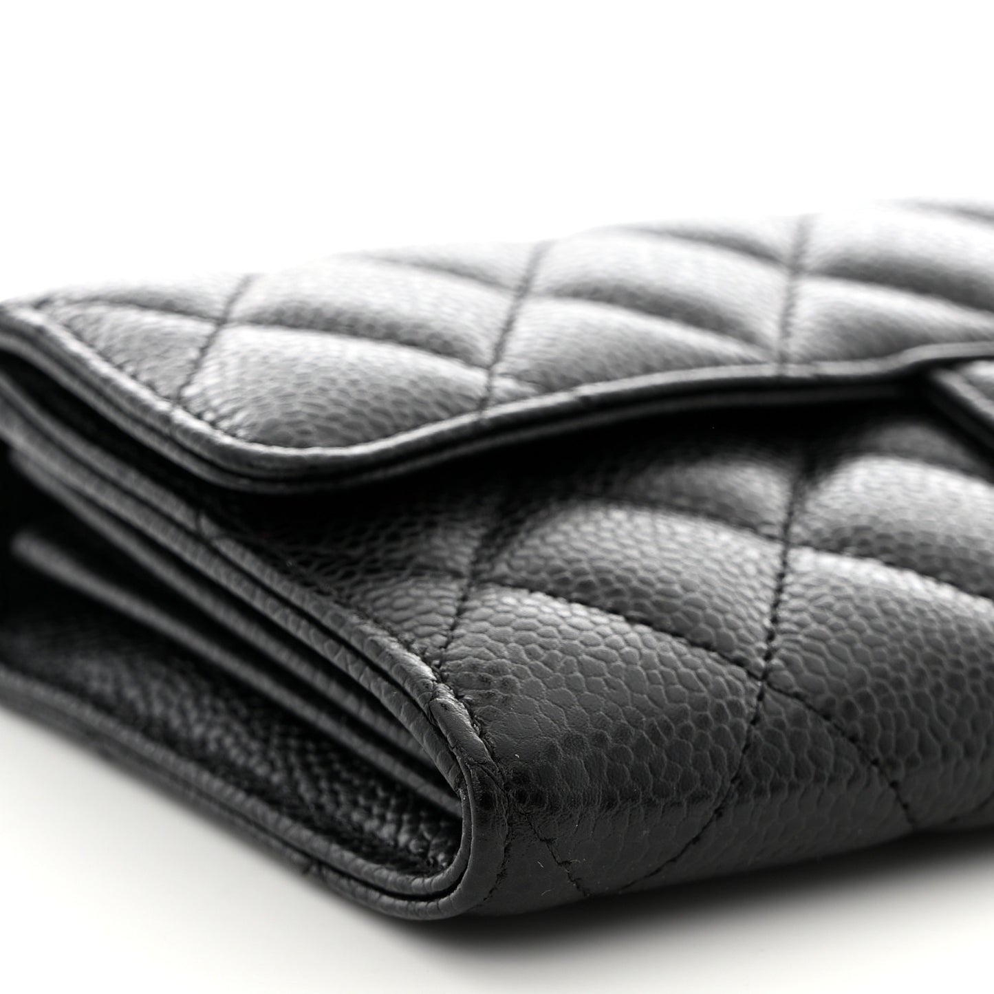 Caviar Quilted Large Gusset Flap Wallet Black