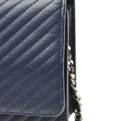 Chanel Caviar Chevron Quilted Wallet On Chain WOC Navy 17 of 17