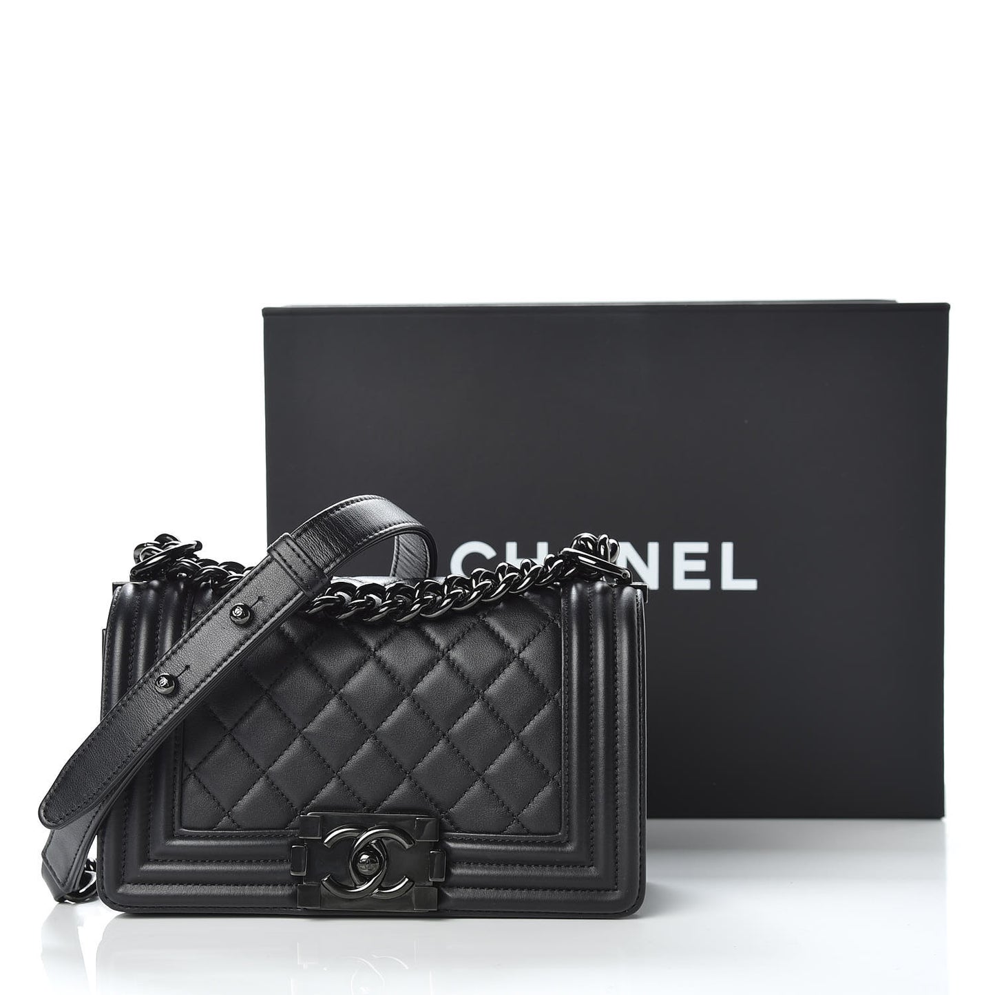Calfskin Quilted Small Boy Flap So Black