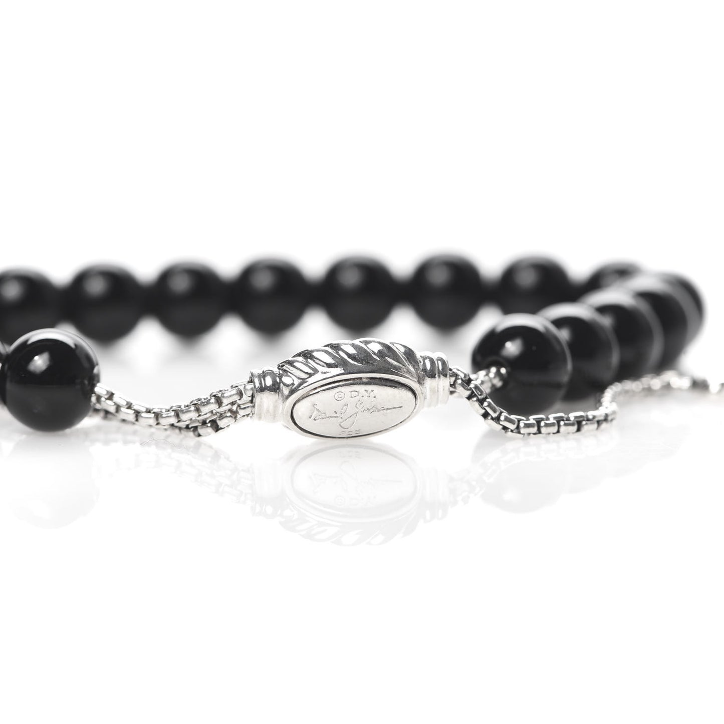 Sterling Silver Black Onyx 8mm Spiritual Beads Adjustable Bracelet
