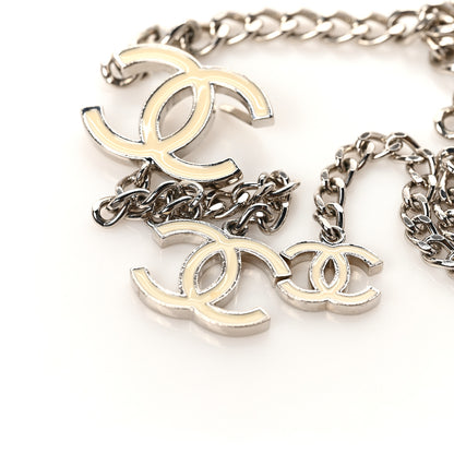 Chanel Metal Enamel CC Adjustable Chain Logo Belt Silver White 5 of 5