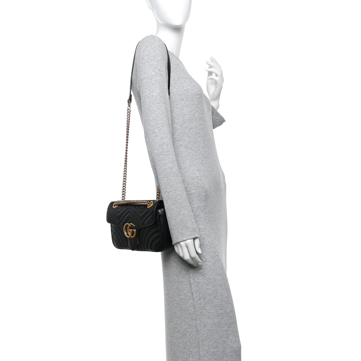 Gucci Calfskin Matelasse Small GG Marmont Shoulder Bag Black 2 of 10