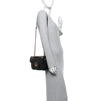 Gucci Calfskin Matelasse Small GG Marmont Shoulder Bag Black 2 of 10