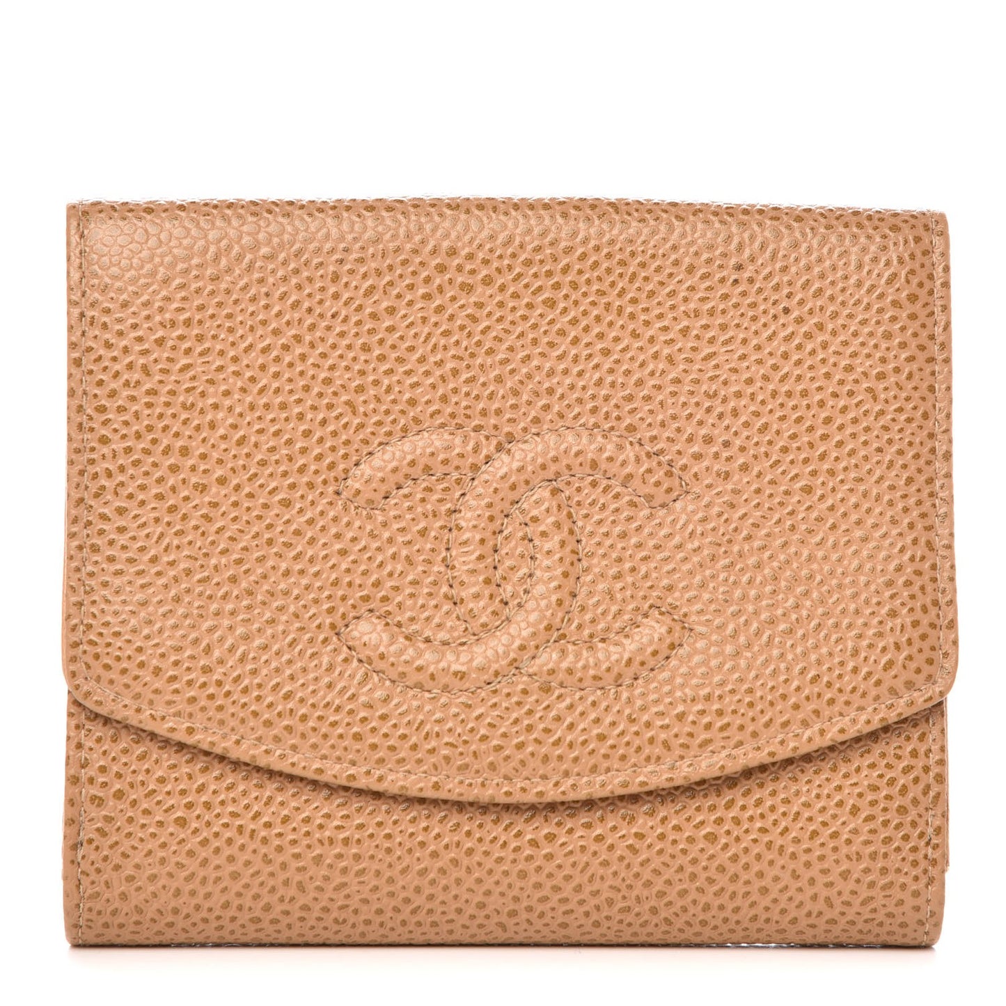 Caviar Timeless CC Compact French Wallet Beige