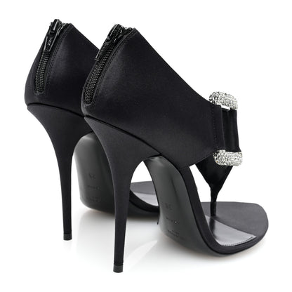 Saint Laurent Crepe Satin Crystal Buckle Sean 110 Sandals 38 Black 4 of 7