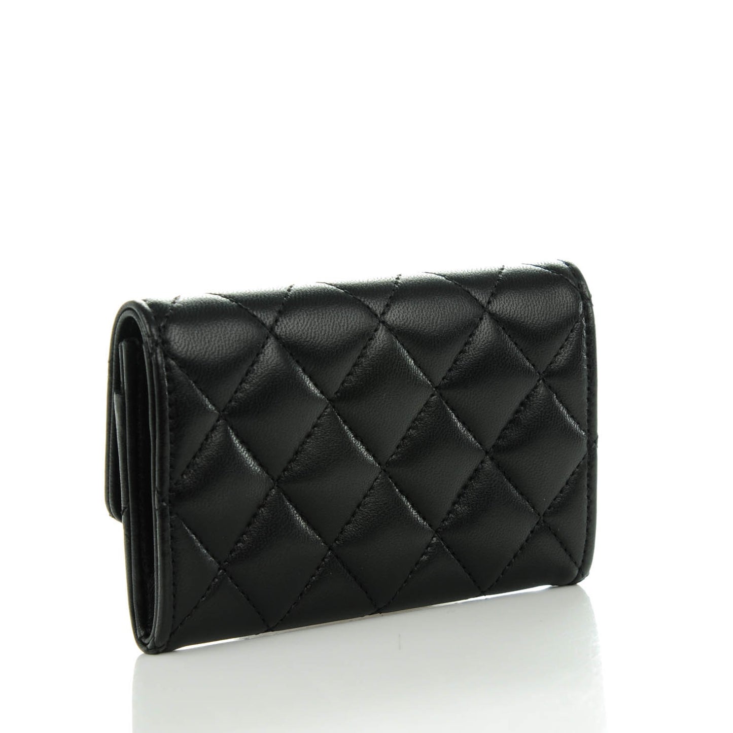 Lambskin Quilted Flap Card Holder Black