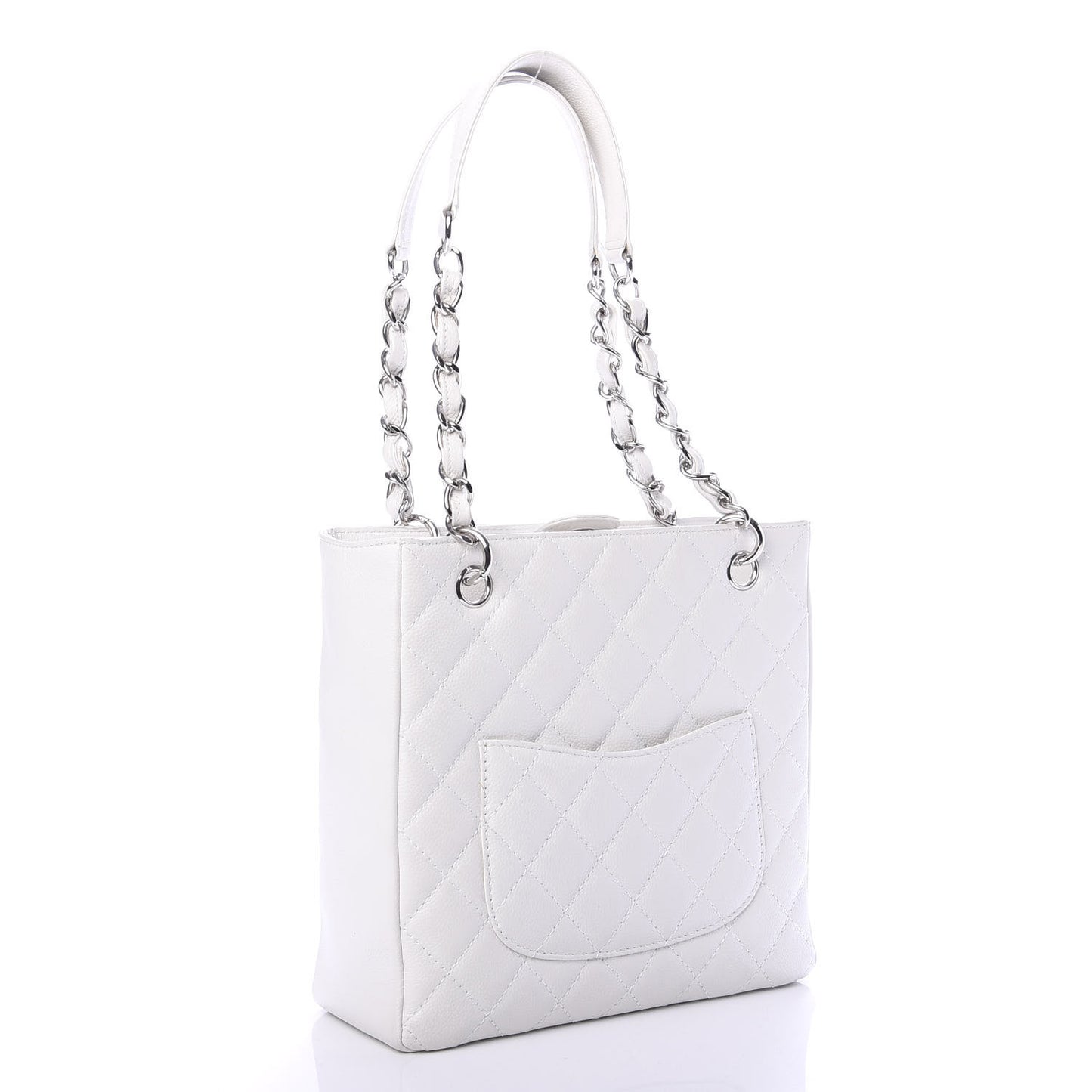 Caviar Quilted Petit Shopping Tote PST White