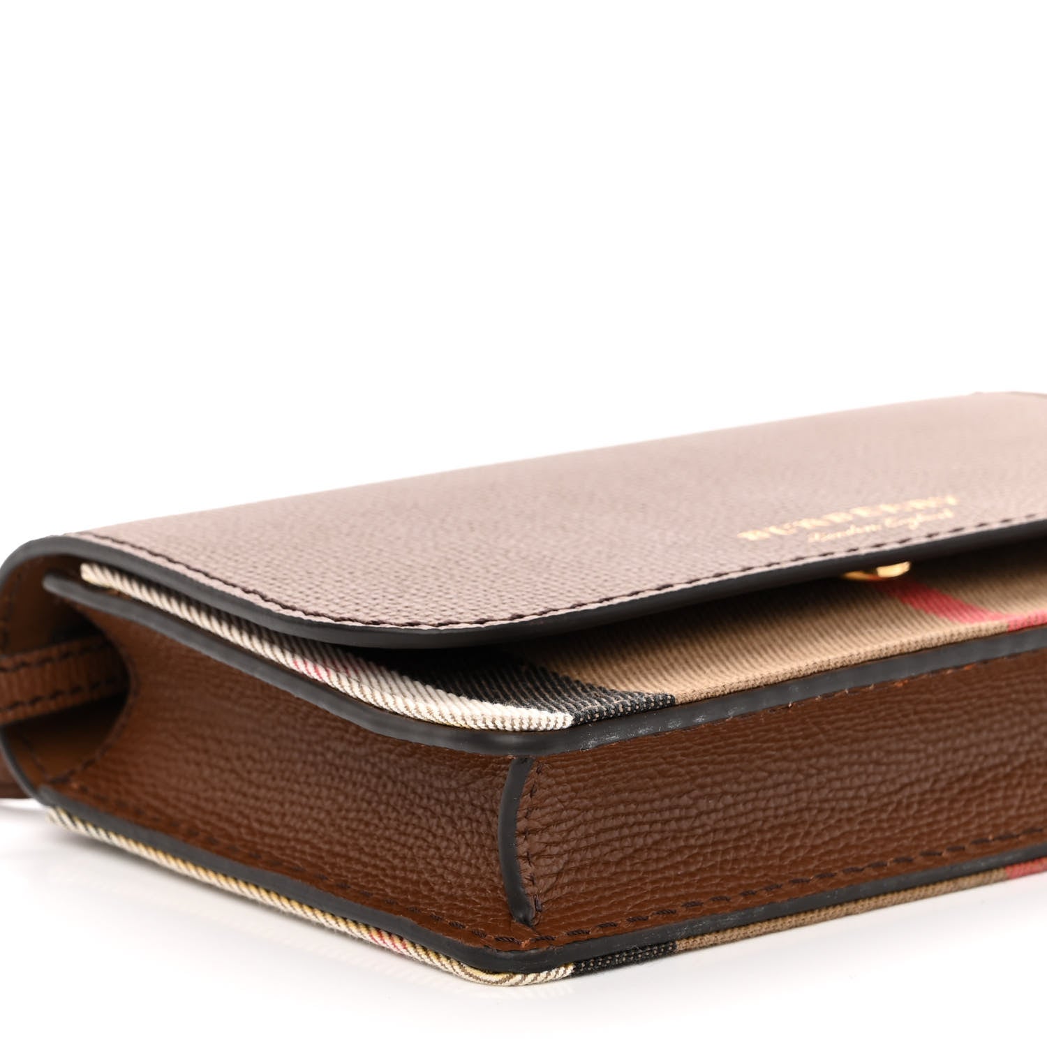 Burberry Derby Calfskin House Check Wallet On Chain Brown 9 of 10