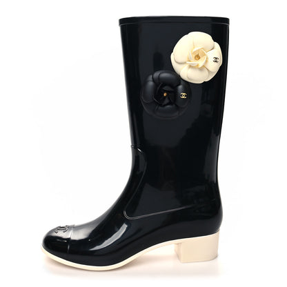 Chanel Rubber Camellia Rain Boots 38 Black 1 of 7
