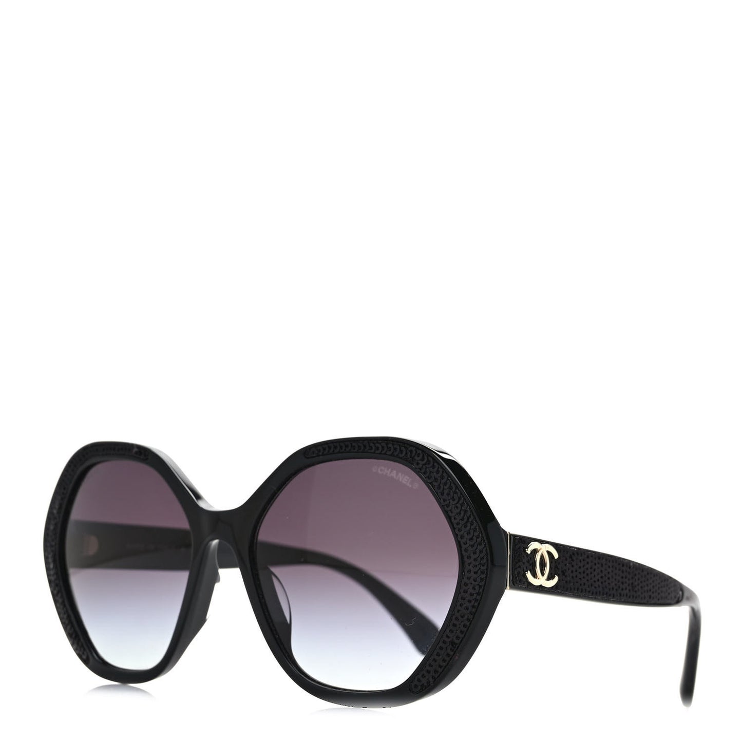 Acetate Sequin Round Sunglasses 5451-A Black