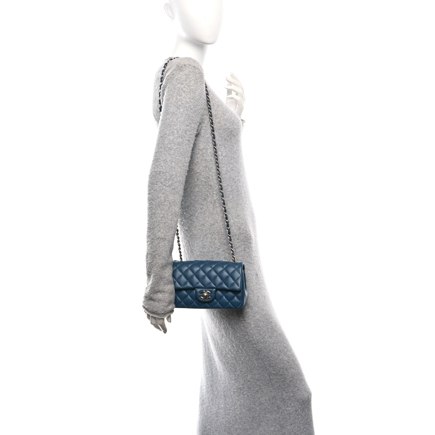Chanel Lambskin Quilted Mini Rectangular Flap Blue 2 of 13
