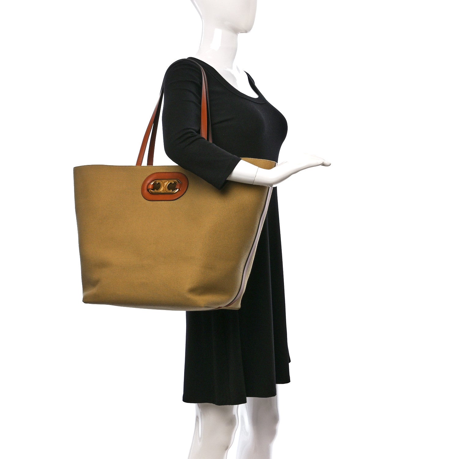 Celine Canvas Calfskin Cuir Triomphe Tote Natural 2 of 9