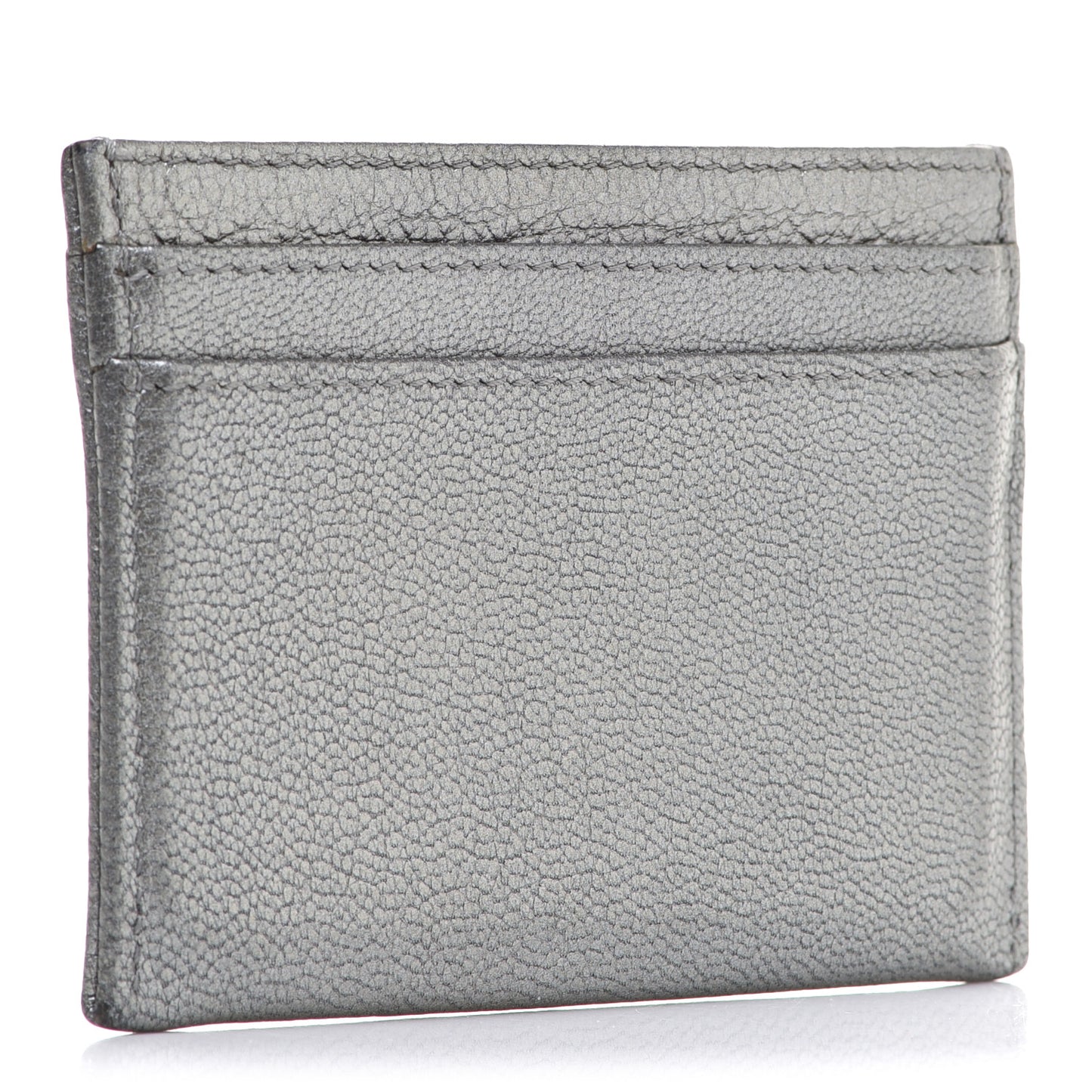 Metallic Goatskin CC Button Card Holder Silver