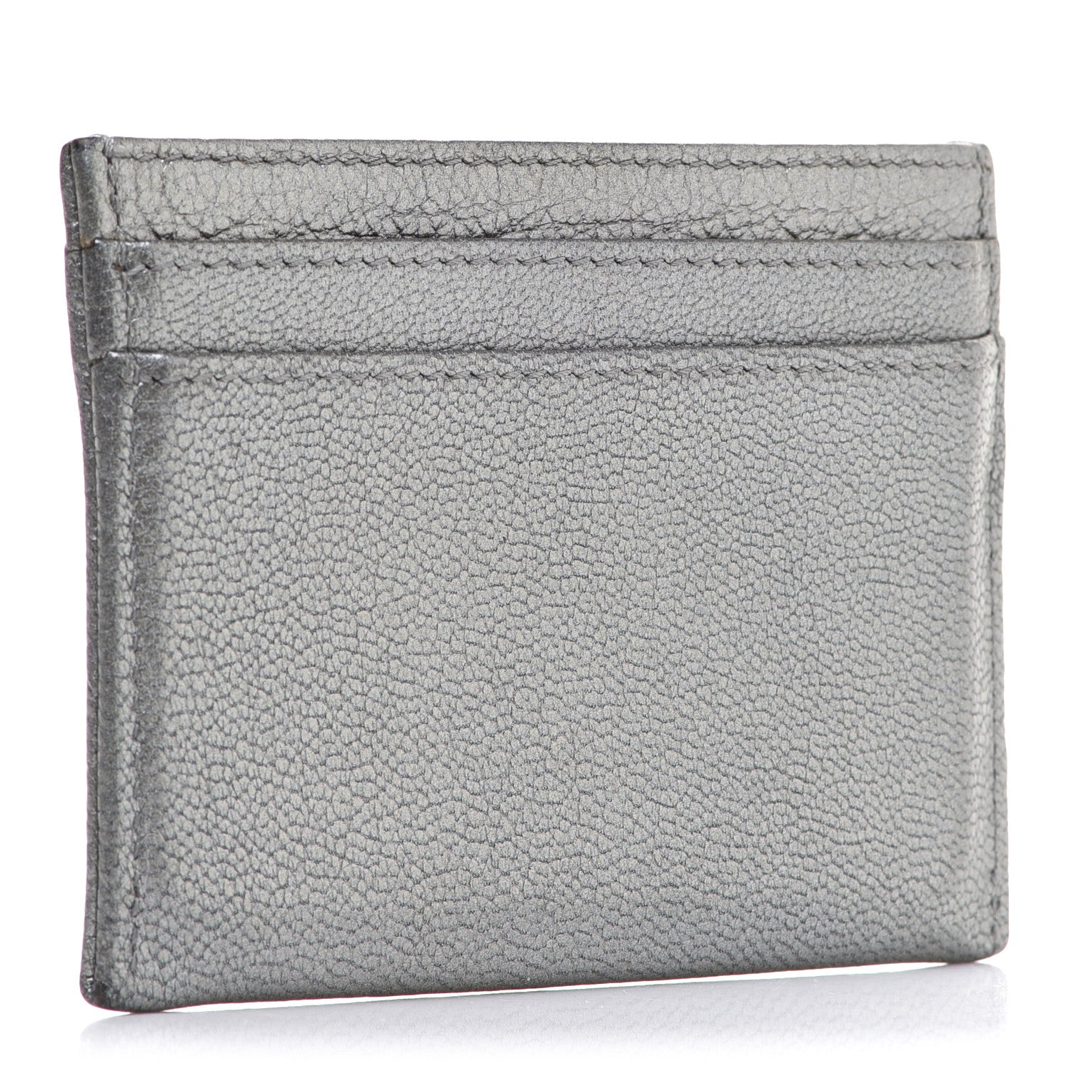 Chanel Metallic Goatskin CC Button Card Holder Silver 3 of 14
