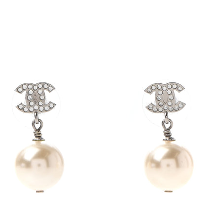 Chanel Crystal Pearl CC Drop Earrings Silver 1 of 4