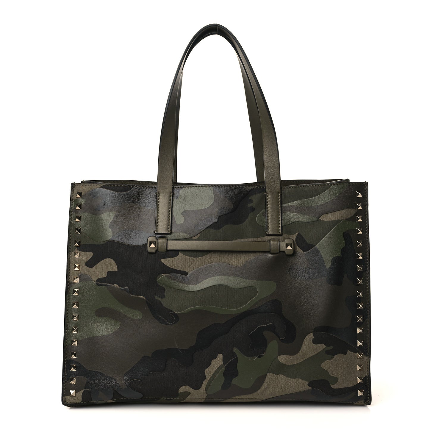 Nappa Canvas Camo Medium Rockstud Soft Tote Green