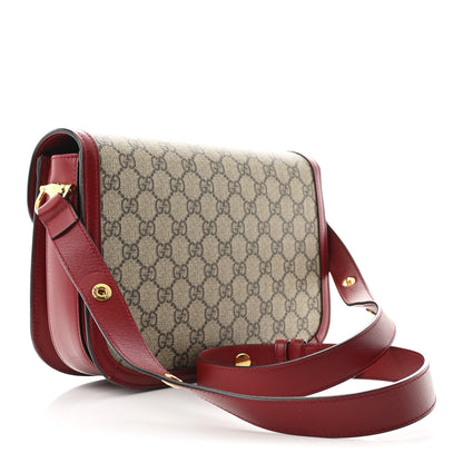 Gucci GG Supreme Monogram Azalea Calfskin Horsebit 1955 Shoulder Bag Beige Ebony New Cherry Red 3 of 10