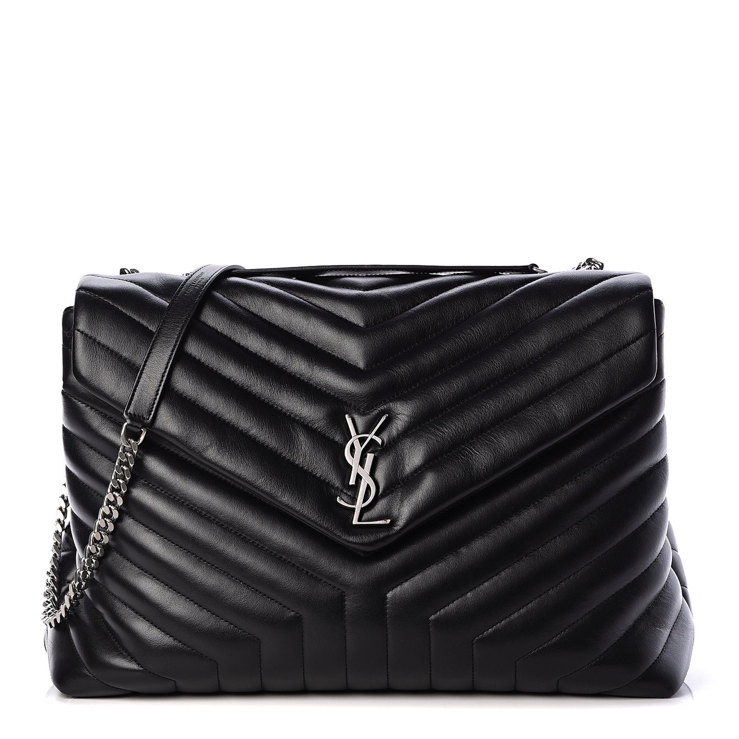 Calfskin Y Quilted Monogram Large Loulou Chain Satchel Black
