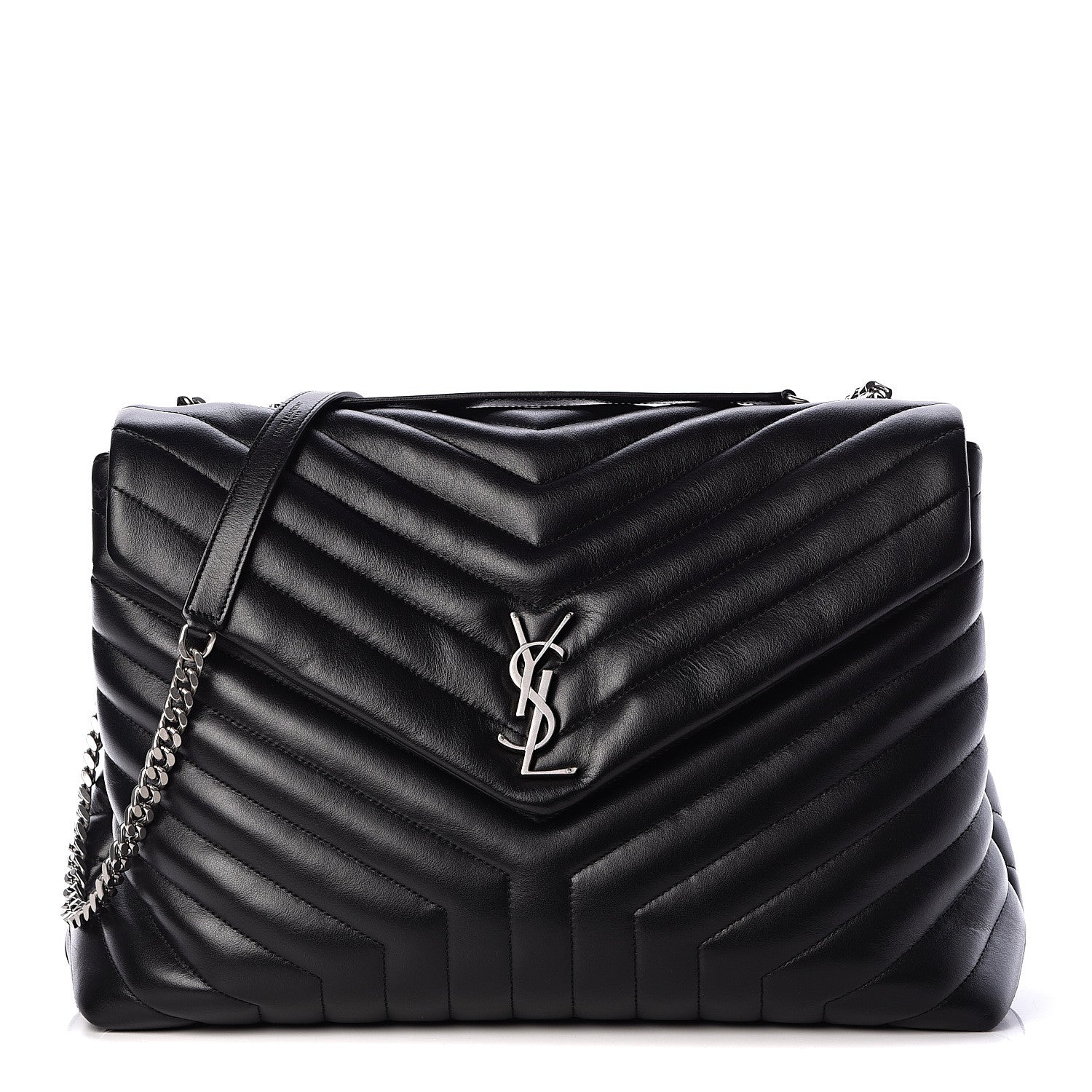 Saint Laurent Calfskin Y Quilted Monogram Large Loulou Chain Satchel Black 1 of 15