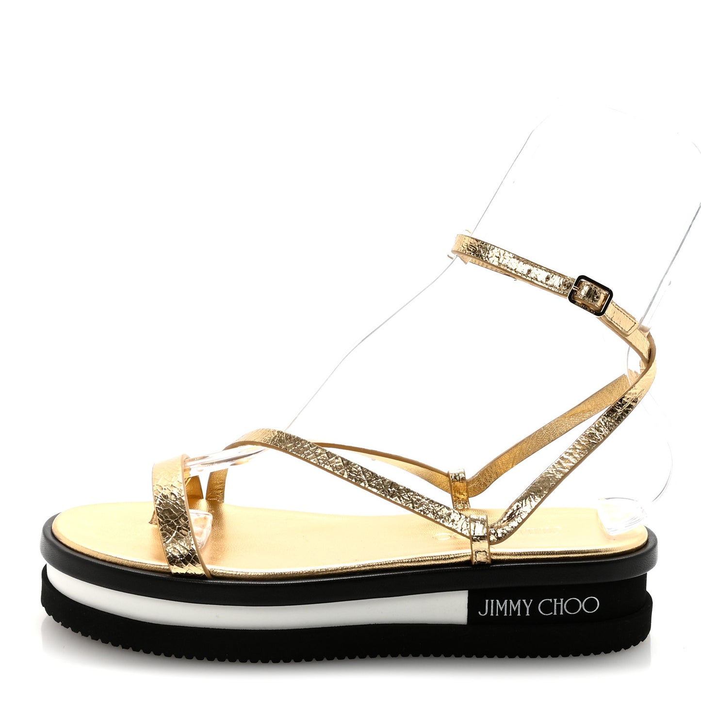 Crackled Metallic Calfskin Pine Platform Sandals 39.5 Gold