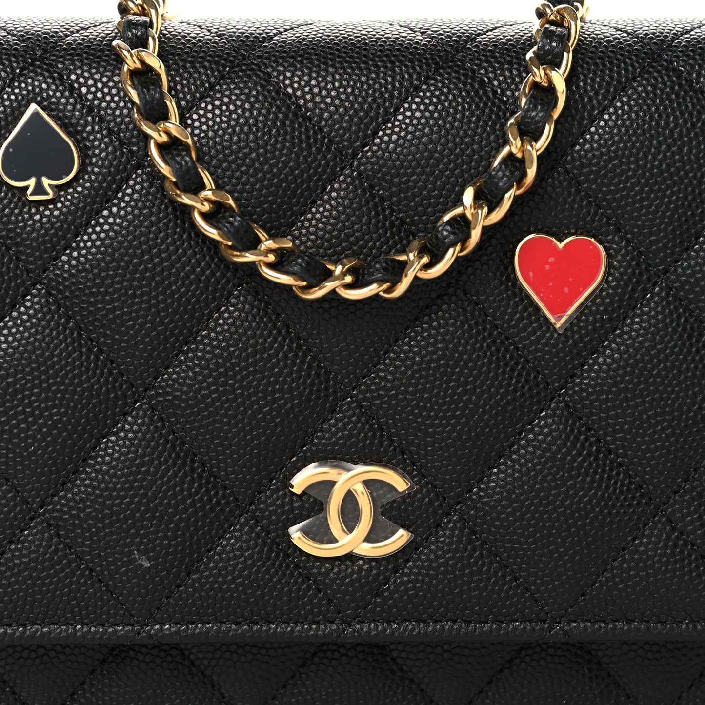 Caviar Quilted Enamel Coco Casino Wallet On Chain WOC Black