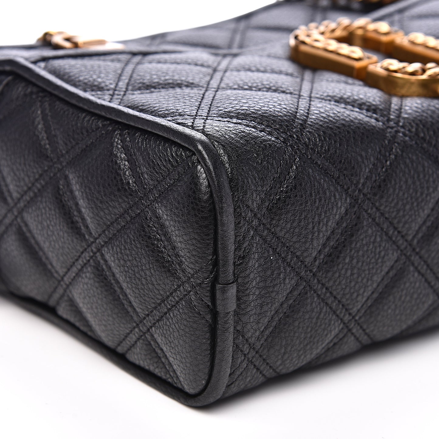 Grained Calfskin Quilted Double Stitched The Status Shoulder Bag Black