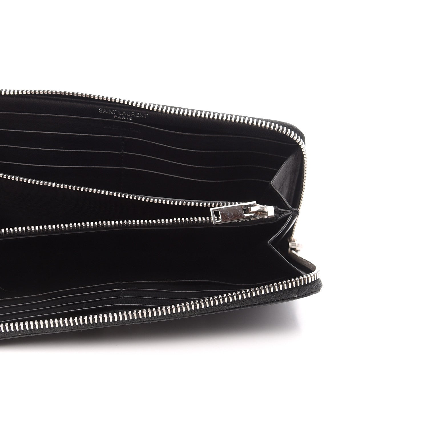 Saint Laurent Calfskin Crocodile Embossed Monogram Zip Around Wallet Black 5 of 6
