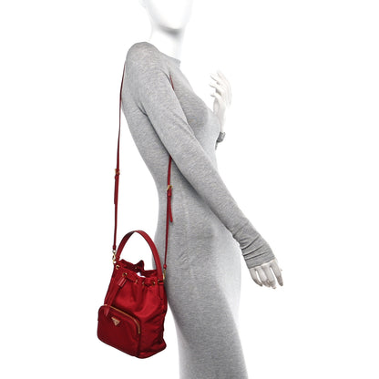 Prada Nylon Vela Saffiano Mini Bucket Crossbody Bag Fuoco 2 of 12