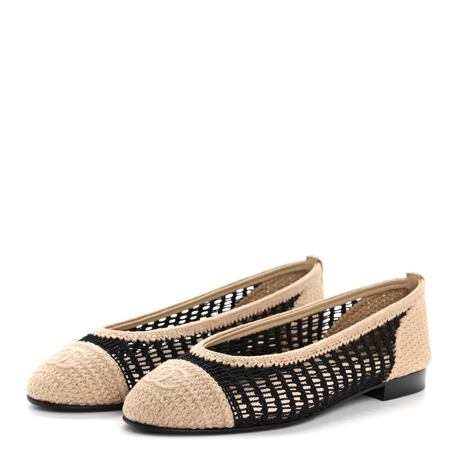 Chanel Raffia Cap Toe Ballerina Flats 38 Black Beige 4 of 10