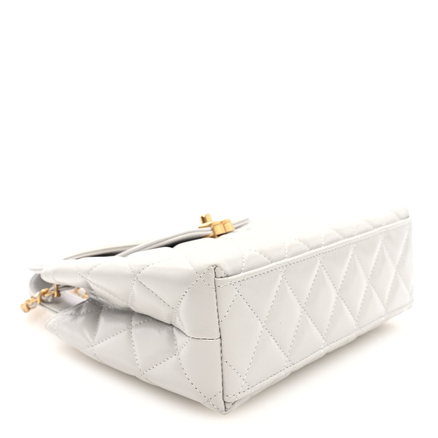 Shiny Aged Calfskin Quilted Nano Kelly Shopper Light Grey