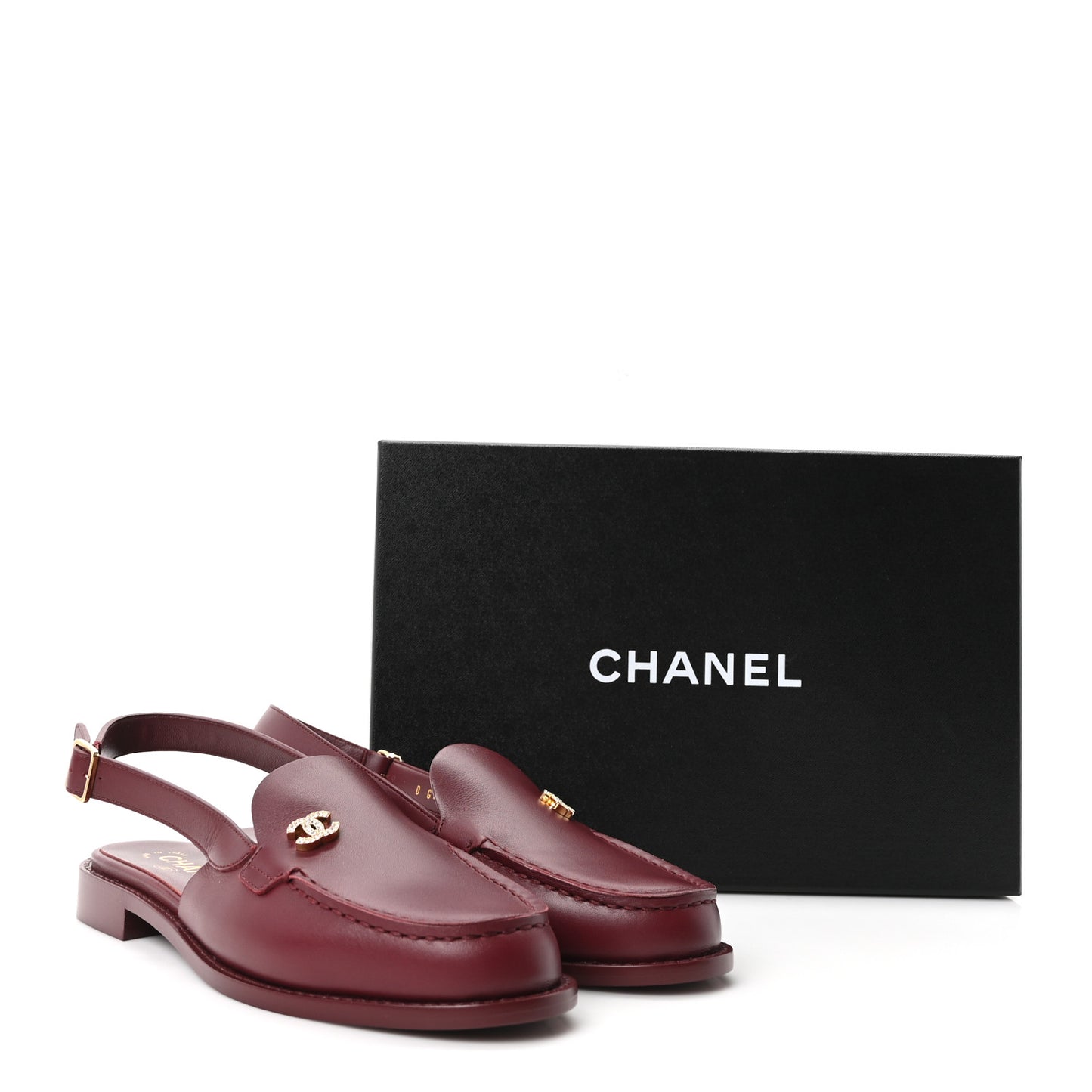 Calfskin Crystal Slingback Loafers 38.5 Dark Burgundy