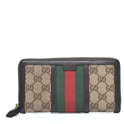 Gucci Monogram Web Rania Zip Around Wallet Dark Brown 1 of 8