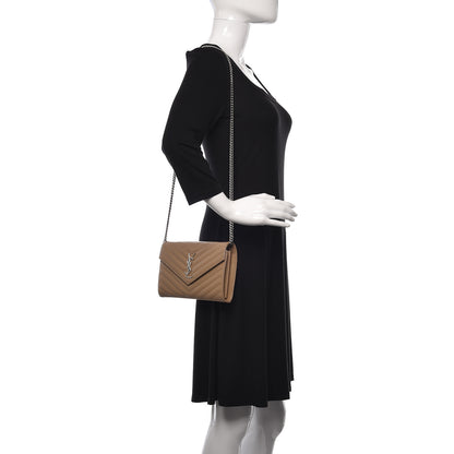 Saint Laurent Grain De Poudre Matelasse Chevron Monogram Chain Wallet Deep Beige 2 of 15