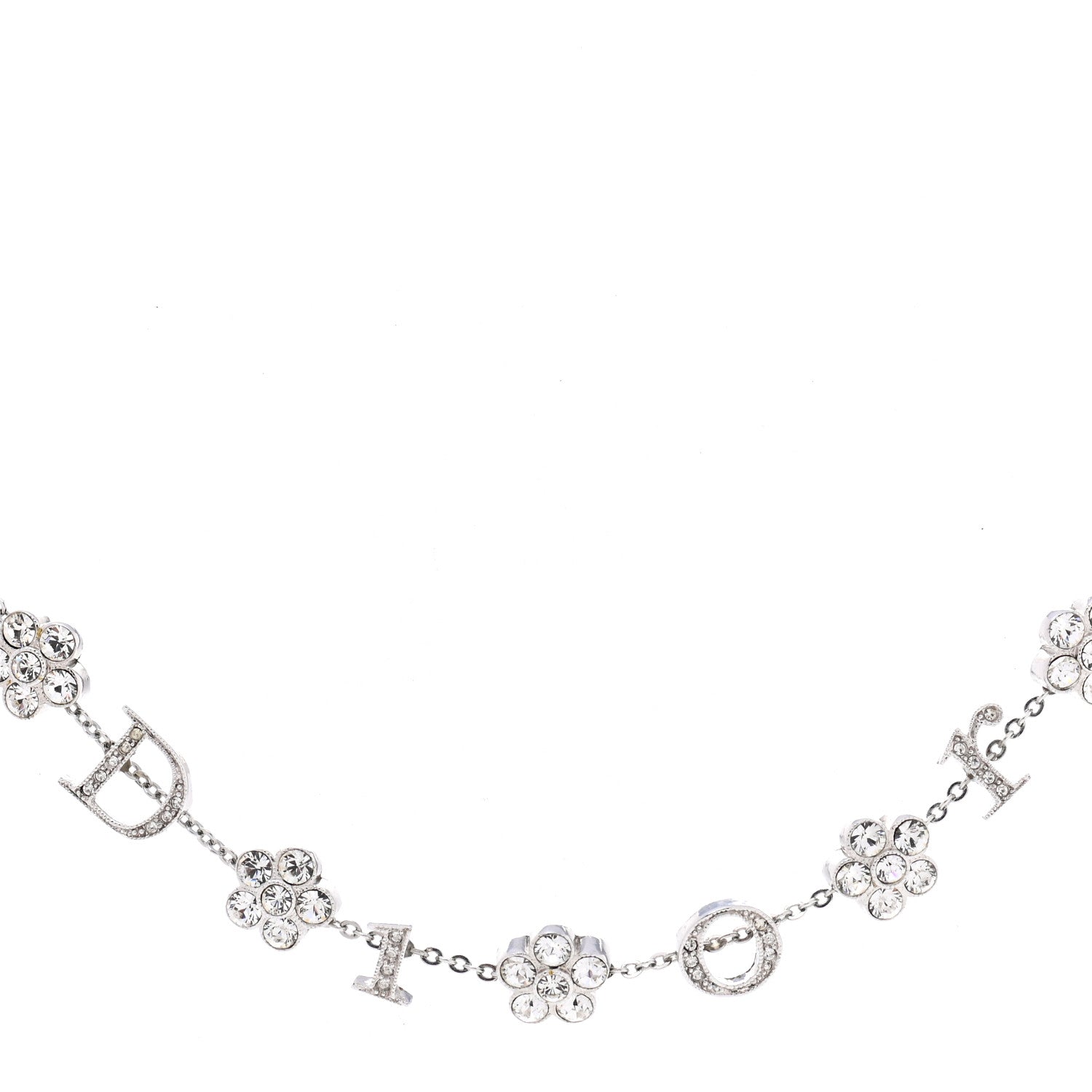 Christian Dior Crystal Logo Charm Necklace Silver 4 of 5