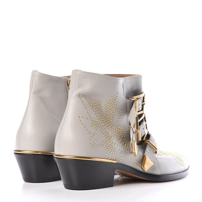 Chloe Nappa Sheepskin Studded Susanna Ankle Boots 36.5 Grey Gold 4 of 9