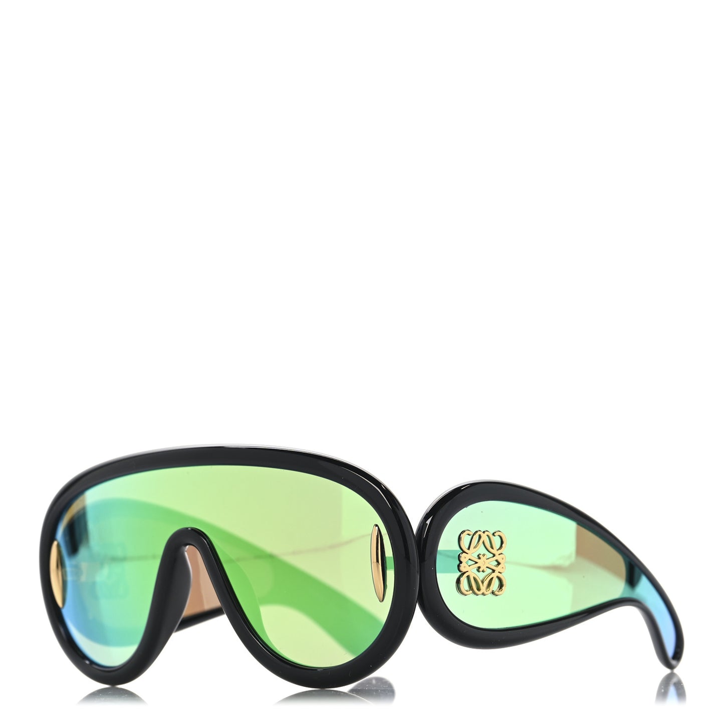 Acetate Mirrored Anagram Wave Mask Sunglasses LW40108I Black Green