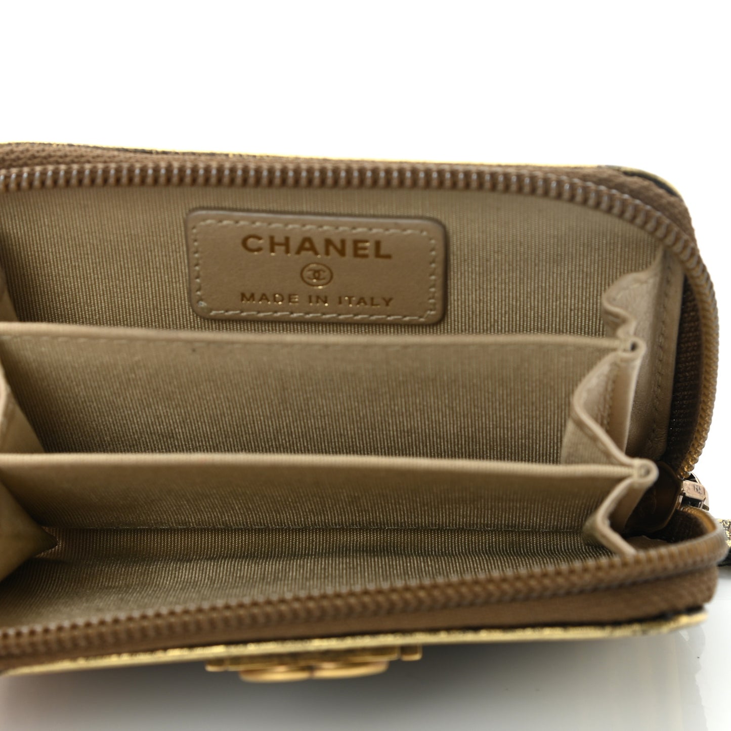 Cracked Metallic Calfskin Quilted Boy Zip Around Coin Purse Wallet Gold