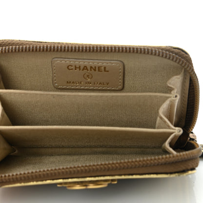 Chanel Cracked Metallic Calfskin Quilted Boy Zip Around Coin Purse Wallet Gold 5 of 10