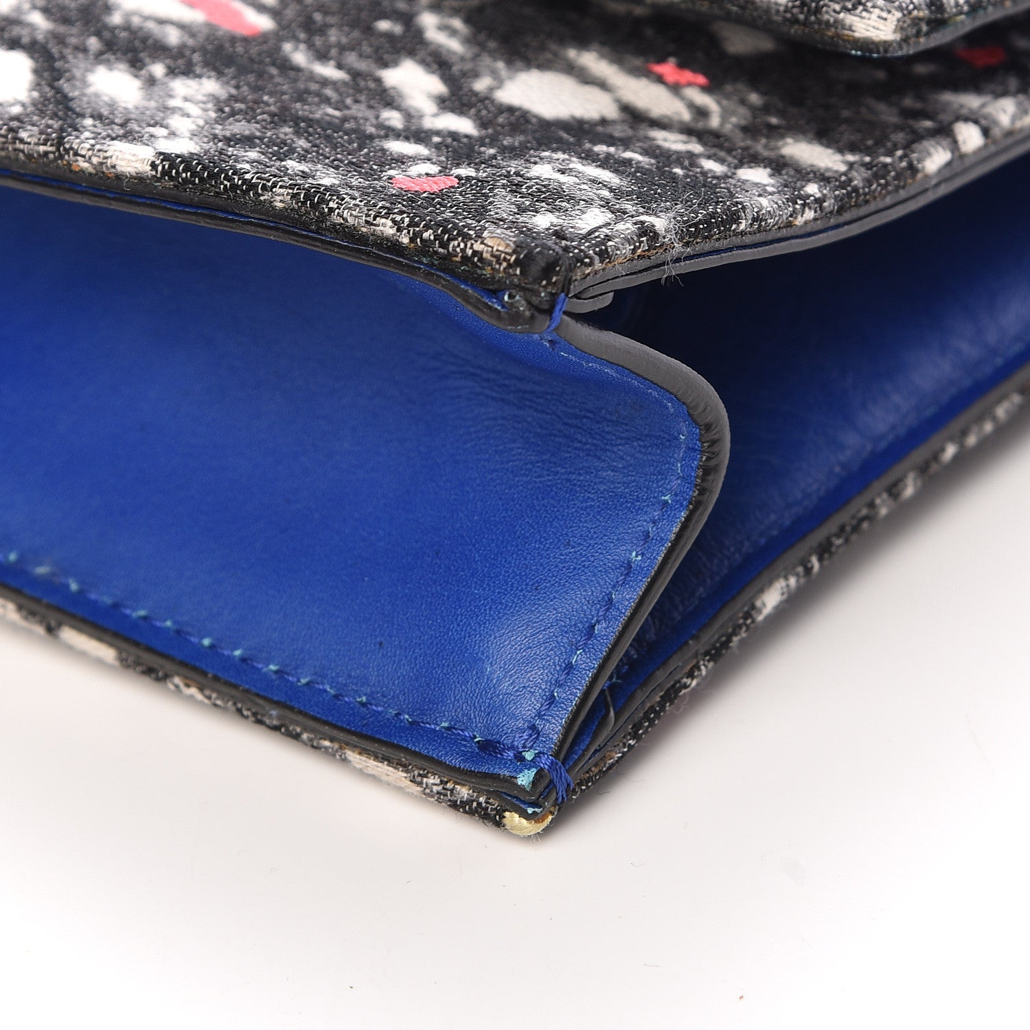 Proenza Schouler Canvas Carpet Print Lambskin Small Lunch Bag Clutch Charcoal Electric Blue 10 of 12