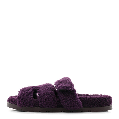 Hermes Woolskin Womens Chypre Sandals 38.5 Violet Fonce 1 of 7